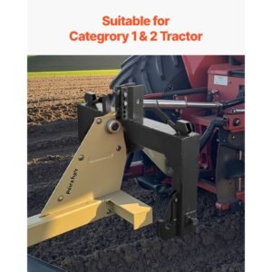 3 point quick hitch with 2 in receiver, 3000 lbs lift capacity, 3 pt hitch with 5 level adjustable bolt, adaptation to category 1 & 2 tractor, heavy duty 3 point attachments, black