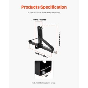 3 point trailer hitch with 2 in receiver, 3pt quick hitch attachment for category 1 tractor, 3000lbs capacity, tow drawbar adapter, compatible with kubota, mahindra, ford, yanmar, john deere