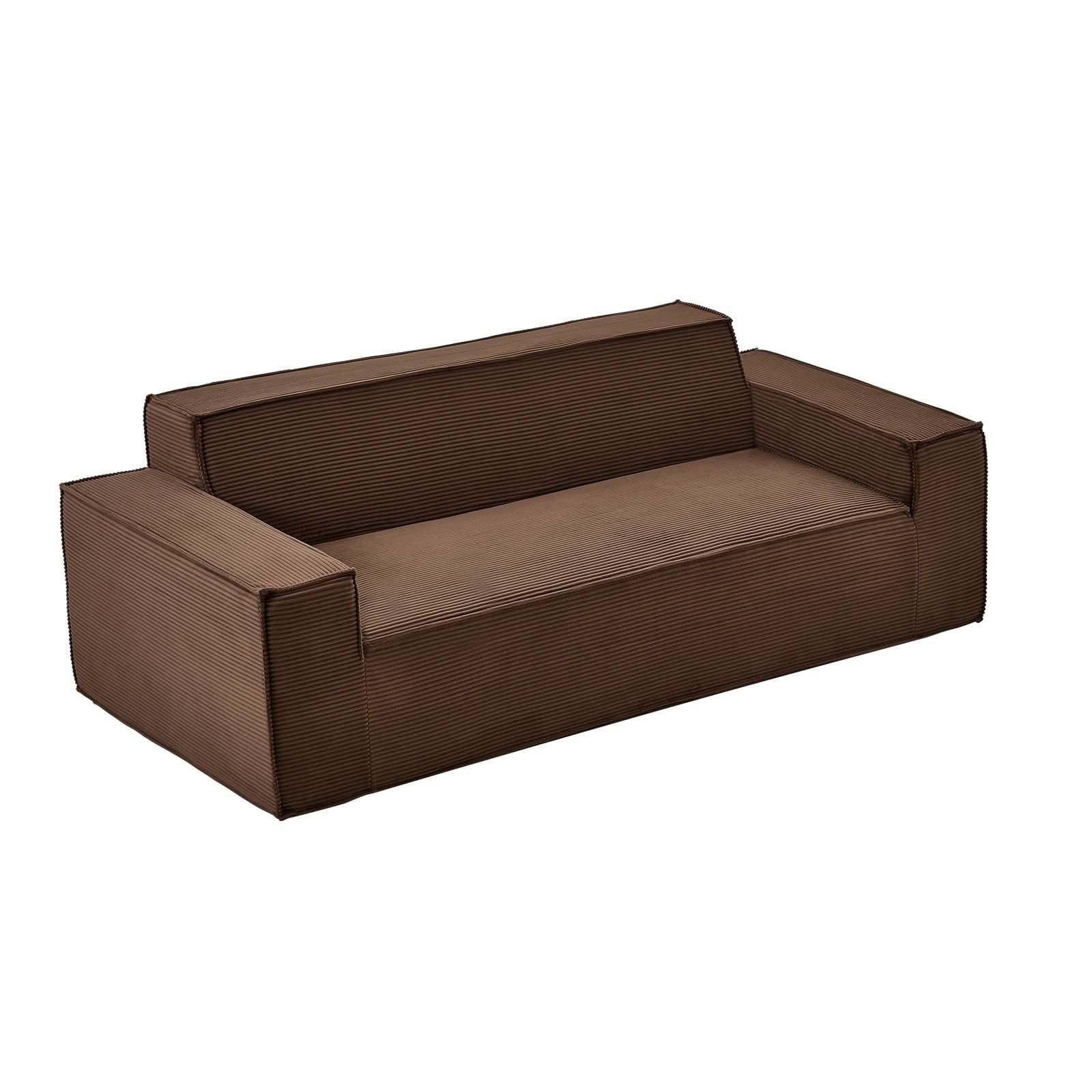 3 seater sofa in a box, 83 inch no assembly corduroy couch with memory foam, deep seats for living room, apartment, or office, brown