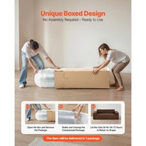 3 seater sofa in a box, 83 inch no assembly corduroy couch with memory foam, deep seats for living room, apartment, or office, brown