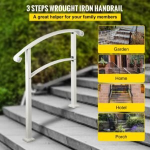 3 step handrails for outdoor steps fits 1 or 3 steps matte white stair rail wrought iron handrail with installation kit hand rails for outdoor step