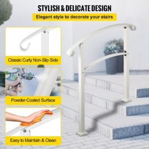 3 step handrails for outdoor steps fits 1 or 3 steps matte white stair rail wrought iron handrail with installation kit hand rails for outdoor step