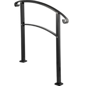 3 step transitional handrail fits 1 or 3 steps matte stair rail wrought iron handrail with installation kit hand rails for outdoor steps (unadjustable) (black)