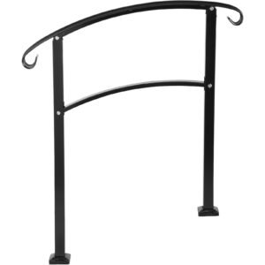 3 step transitional handrail fits 1 or 3 steps matte stair rail wrought iron handrail with installation kit hand rails for outdoor steps (unadjustable) (black)
