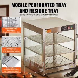 3 tier commercial food warmer display, 800w food display warmer with light to enhance food display, 86 185 f temperature control, 90l large capacity for hamburger, pizza, bread, fried chicken