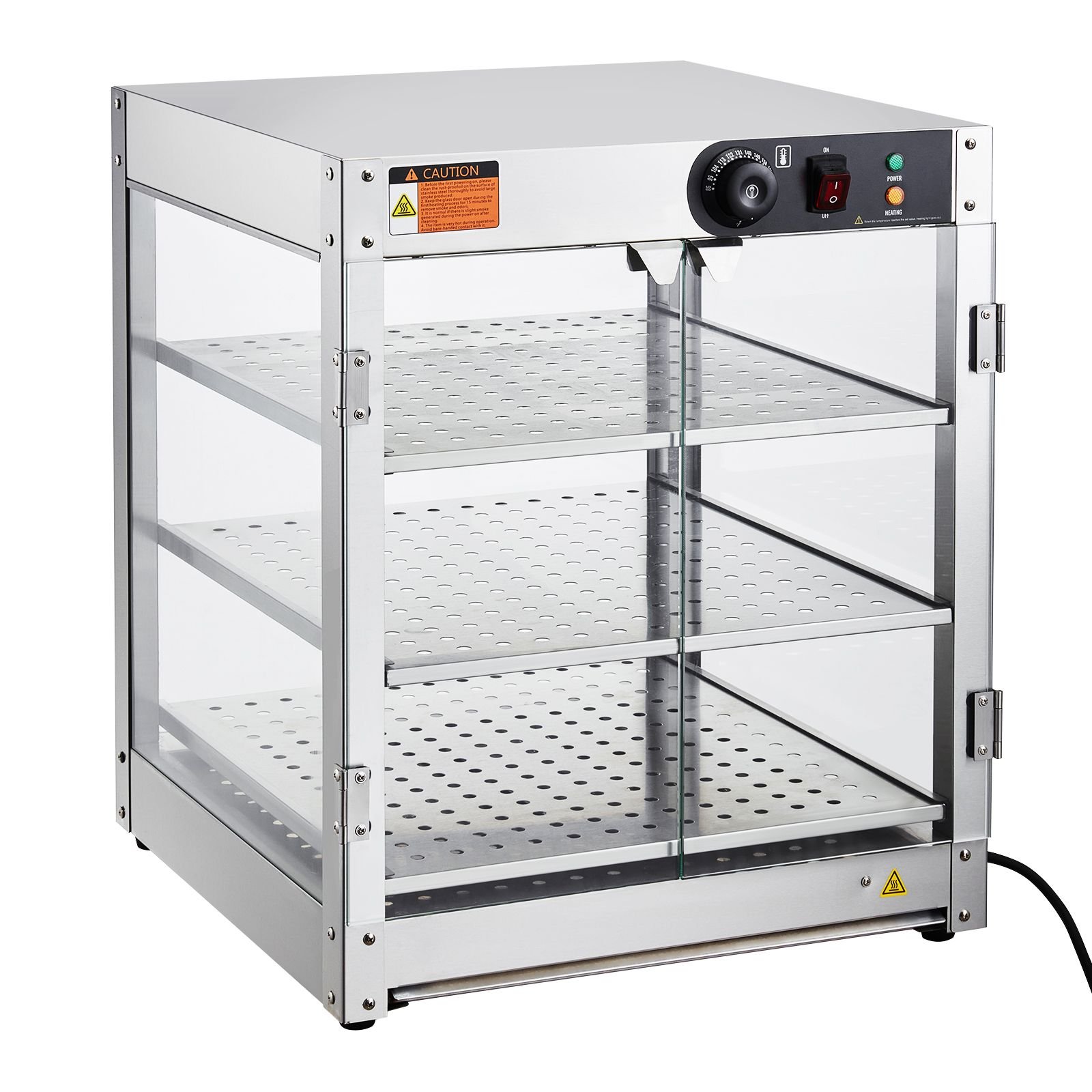 3 tier commercial food warmer display, 800w food display warmer with light to enhance food display, 86 185 f temperature control, 90l large capacity for hamburger, pizza, bread, fried chicken