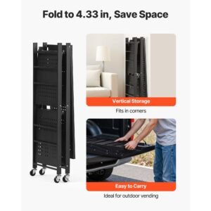 3 tier foldable storage shelf, 30w x 13d x 36h inch folding metal rack shelving unit, no assembly organizer shelf with 5 wheels & 4 hooks for pantry, kitchen, garage, basement, black