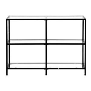 3-Tier Glass Console Table, Modern Rectangle Sofa Side Table with Tempered Glass Top and Iron Legs, Golden Consloe Desk with Anti-Tip Device for Living Room, Hallway, Entryway, Foyer, Black