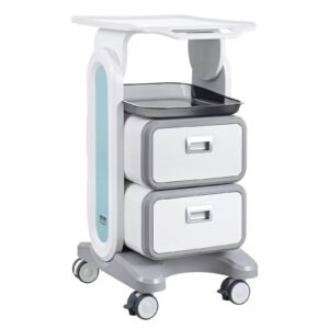 3 Tiers Lab Carts, Lab Utility Cart with 2 Drawers & 1 Top Tray, Mobile Medical Cart with ABS Material, Lab Rolling Cart with 4 Silent Wheels for Lab, Clinic, Hospital, Salon, White