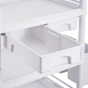 3 tiers lab carts, lab utility cart with 3 trays & 4 silent wheels, mobile medical cart with pp material, lab rolling cart with 3 trash cans for lab, clinic, hospital, salon, white