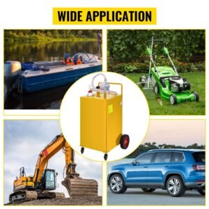 30 gallon fuel caddy, gas storage tank & 4 wheels, with manuel transfer pump, gasoline diesel fuel container for cars, lawn mowers, atvs, boats, more, yellow