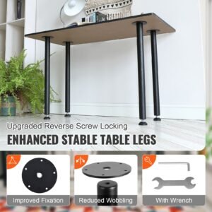 30 inch adjustable desk legs, reinforced steel office table furniture legs set of 4 for diy, 1200 lbs load capacity heavy duty desk legs, quick instalation legs with adjustable foot cup black