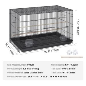 30 inch bird cage, metal large parakeet cages for cockatiels small parrot budgies lovebirds canaries, pet bird cage with rolling stand and tray