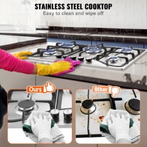 30 inch gas cooktop, 5 burners built in gas stove top, max 12250btu ng/lpg convertible stainless steel natural gas hob, with thermocouple protection for camping, rv, apartment