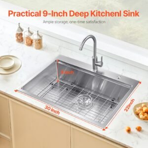 30 inch kitchen sink workstation, 304 stainless steel top mount sinks, drop in single bowl farmhouse basin with ledge & multiple accessories, household dishwasher sink for rv, prep kitchen, bar