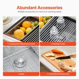 30 inch kitchen sink workstation, 304 stainless steel top mount sinks, drop in single bowl farmhouse basin with ledge & multiple accessories, household dishwasher sink for rv, prep kitchen, bar