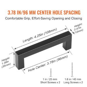 30 pack cabinet pulls, 3.86in / 96mm center to center slim square kitchen cabinet drawer, stainless steel modern kitchen cupboard door handles for kitchen bathroom bar hardware matte black