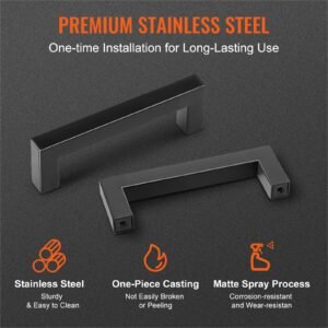 30 pack cabinet pulls, 3.86in / 96mm center to center slim square kitchen cabinet drawer, stainless steel modern kitchen cupboard door handles for kitchen bathroom bar hardware matte black