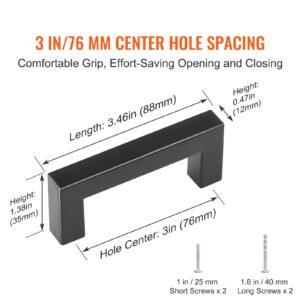 30 pack cabinet pulls, 3in / 76mm center to center slim square kitchen cabinet drawer, stainless steel modern kitchen cupboard door handles for kitchen bathroom bar hardware matte black