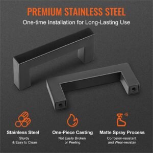 30 pack cabinet pulls, 3in / 76mm center to center slim square kitchen cabinet drawer, stainless steel modern kitchen cupboard door handles for kitchen bathroom bar hardware matte black