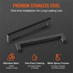 30 pack cabinet pulls, 5.03in / 128mm center to center slim square kitchen cabinet drawer, stainless steel modern kitchen cupboard door handles for kitchen bathroom bar hardware matte black