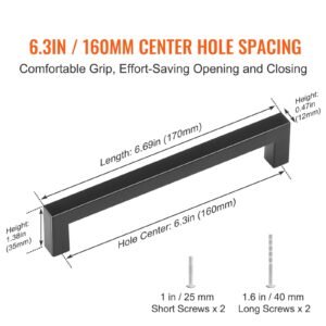 30 pack cabinet pulls, 6.3 inch /160mm center to center slim square kitchen cabinet drawer, stainless steel modern kitchen cupboard door handles for kitchen bathroom bar hardware matte black