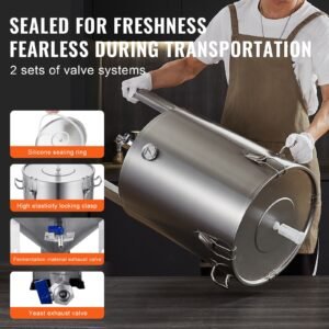 304 stainless steel kettle, 16 gallon beer brew fermentor, brew bucket fermentor for brewing, home brewing supplies with base, kettle stock pot includes lid, handle, valve, spigot, thermometer