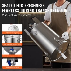 304 stainless steel kettle, 8 gallon beer brew fermentor, brew bucket fermentor for brewing, home brewing supplies with base, kettle stock pot includes lid, handle, valve, spigot, thermometer