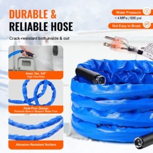 30ft heated water hose for rv, heated drinking water hose with corrugated cover antifreeze to 45 fahrenheit , automatic self regulating, 5/8" i.d. with 3/4" ght adapter, lead and bpa free