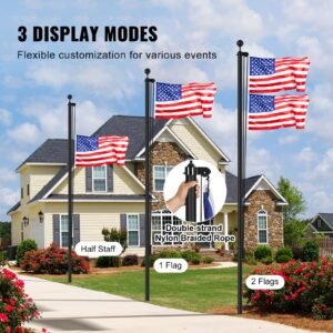 30ft sectional flag pole kit, heavy duty aluminum alloy in ground flag poles for outside, 3 display modes flagpole with 3x5 american flag, professional accessories, black