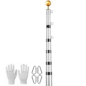30FT Telescoping Flag pole Kit, Heavy Duty Aluminum Alloy in Ground Flag Poles for Outside, 3 Display Modes Flagpole with 3x5 American Flag, Professional Accessories, Silver