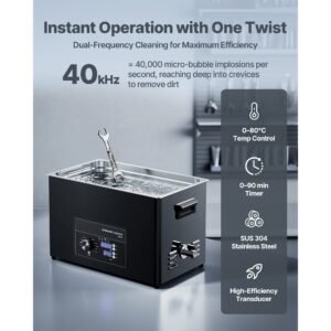 30l ultrasonic cleaner, professional ultrasonic cleaner machine with knob control, stainless steel cleaning machine with basket and cleaning ball, for watches, razors, jewelry, coins and more
