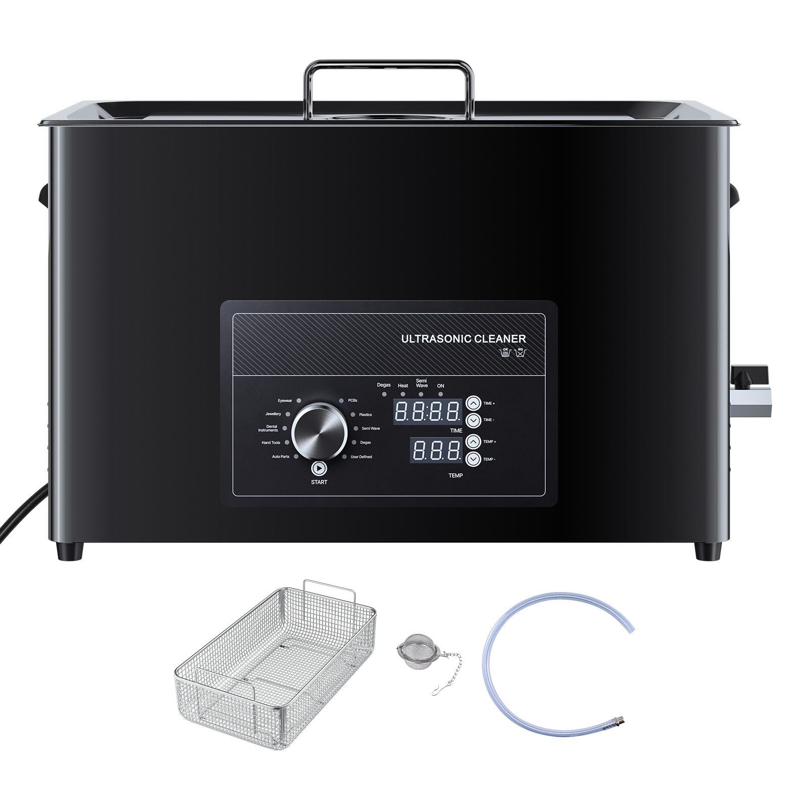 30l ultrasonic cleaner, professional ultrasonic cleaner machine with knob control, stainless steel cleaning machine with basket and cleaning ball, for watches, razors, jewelry, coins and more