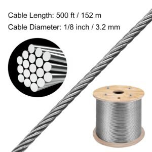316 stainless steel cable 1/8" 1x19 steel cable wire rope 150m/500ft cable railing transport wire rope cable for railing decking diy balustrade(150m)