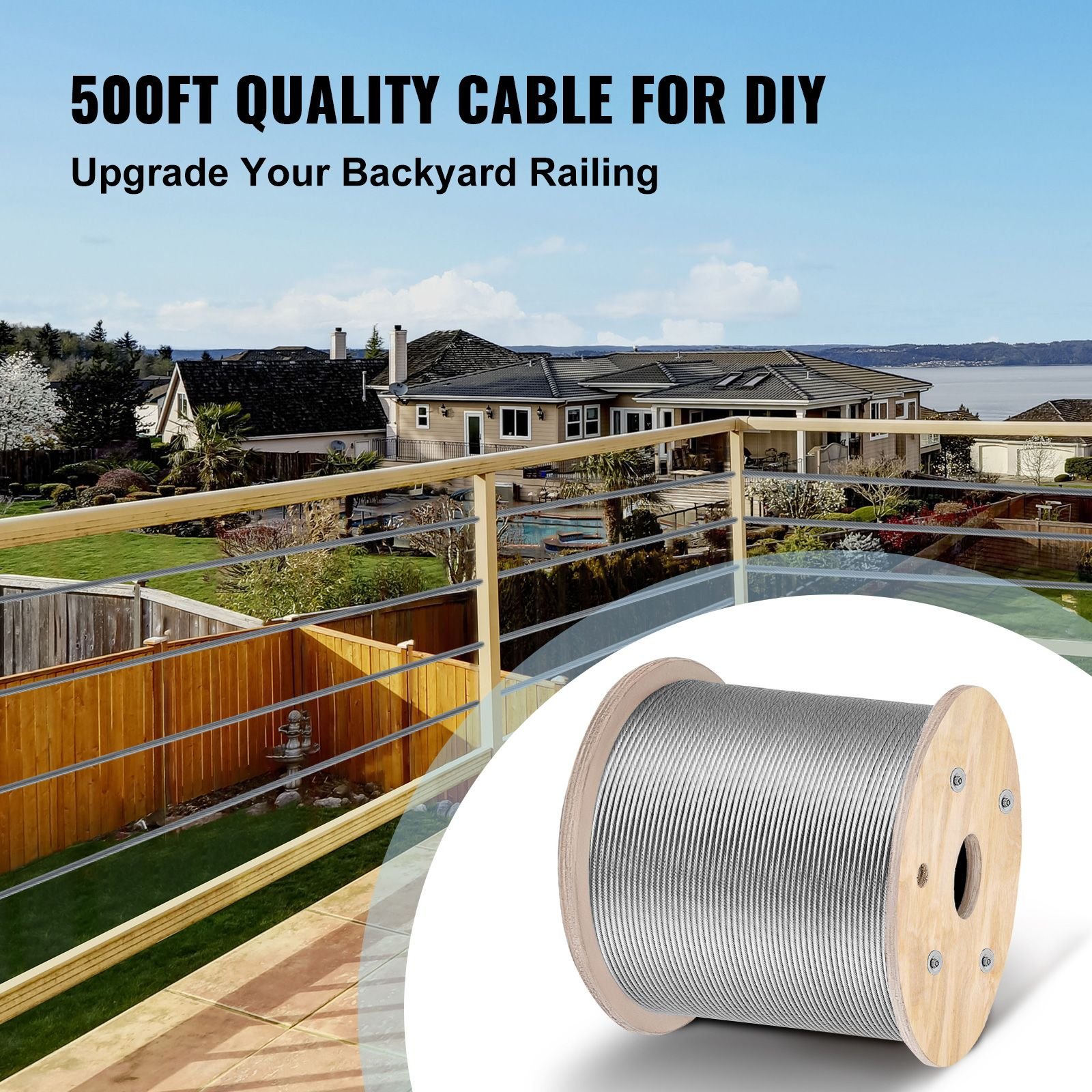 316 stainless steel cable 1/8" 1x19 steel cable wire rope 150m/500ft cable railing transport wire rope cable for railing decking diy balustrade(150m)
