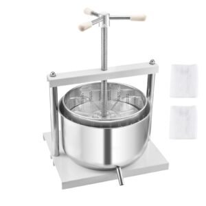 3.17 Gal/12L Fruit Wine Press, 2 Stainless Steel Barrels, Manual Juice Maker, Cider Apple Grape Tincture Honey Olive Oil Making Press with Triangular Handle for Outdoor Kitchen Home