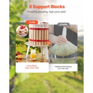 3.2 gal/12l fruit wine press, solid wood basket with 8 blocks, heavy duty manual juice maker, cider apple grape tincture honey olive oil making press with handle for kitchen, home