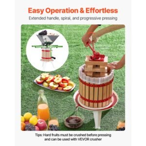 3.2 gal/12l fruit wine press, solid wood basket with 8 blocks, heavy duty manual juice maker, cider apple grape tincture honey olive oil making press with handle for kitchen, home
