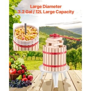 3.2 gal/12l fruit wine press, solid wood basket with 8 blocks, heavy duty manual juice maker, cider apple grape tincture honey olive oil making press with handle for kitchen, home