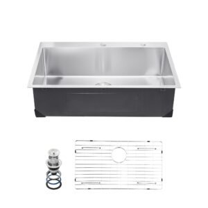 33 inch kitchen sink workstation, 304 stainless steel top mount sinks, drop in single bowl farmhouse basin with accessories, household dishwasher sinks for rv, prep kitchen, laundry room, bar