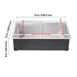 33 inch kitchen sink workstation, 304 stainless steel top mount sinks, drop in single bowl farmhouse basin with accessories, household dishwasher sinks for rv, prep kitchen, laundry room, bar