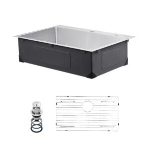 33 inch kitchen sink workstation, 304 stainless steel top mount sinks, drop in single bowl farmhouse basin with accessories, household dishwasher sinks for rv, prep kitchen, laundry room, bar