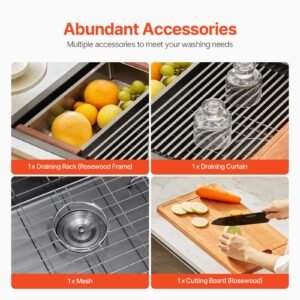 33 inch kitchen sink workstation, 304 stainless steel top mount sinks, drop in single bowl farmhouse basin with ledge & multiple accessories, household dishwasher sink for rv, bar (black)