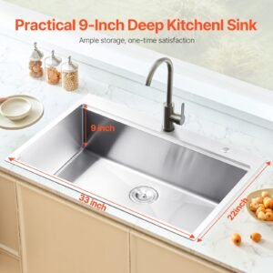 33 inch kitchen sink workstation, 304 stainless steel top mount sinks, drop in single bowl farmhouse basin with ledge & multiple accessories, household dishwasher sink for rv, prep kitchen, bar