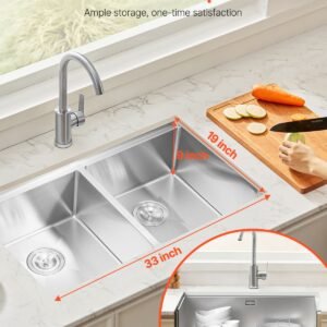 33 inch kitchen sink workstation, 304 stainless steel undermount sink, drop in double bowl farmhouse basin with ledge & multiple accessories, household dishwasher sinks for rv, prep kitchen, bar