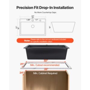 33 inch kitchen sink workstation, top mount granite sinks, drop in single bowl farmhouse basin with multiple accessories, household dishwasher sink for rv, prep kitchen, and bar (black)