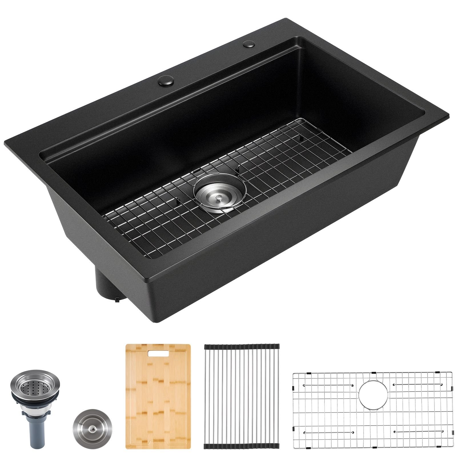 33 inch kitchen sink workstation, top mount granite sinks, drop in single bowl farmhouse basin with multiple accessories, household dishwasher sink for rv, prep kitchen, and bar (black)