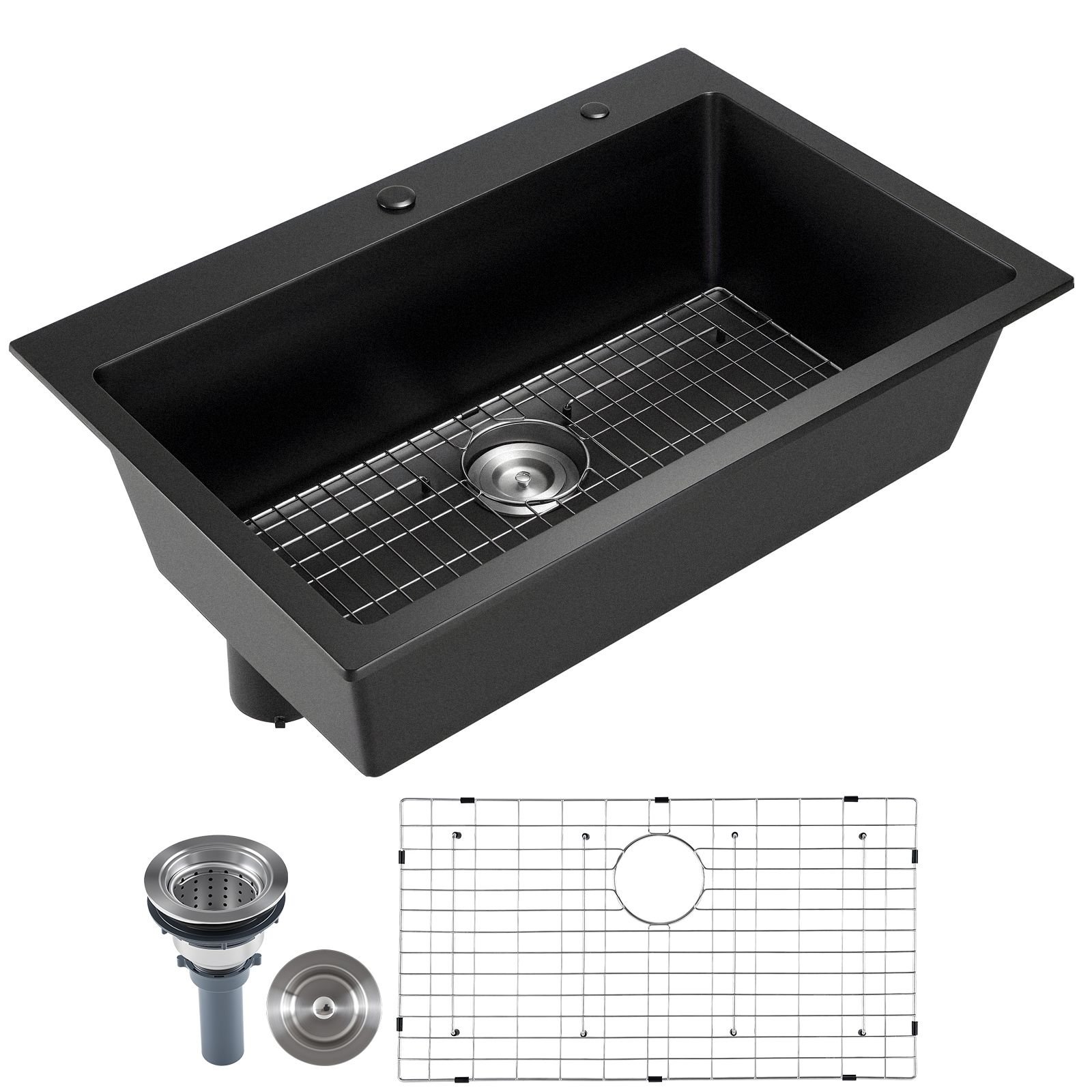 33 inch kitchen sink workstation, top mount granite sinks, drop in single bowl farmhouse basin with multiple accessories, household dishwasher sinks for rv, prep kitchen, and bar (black)