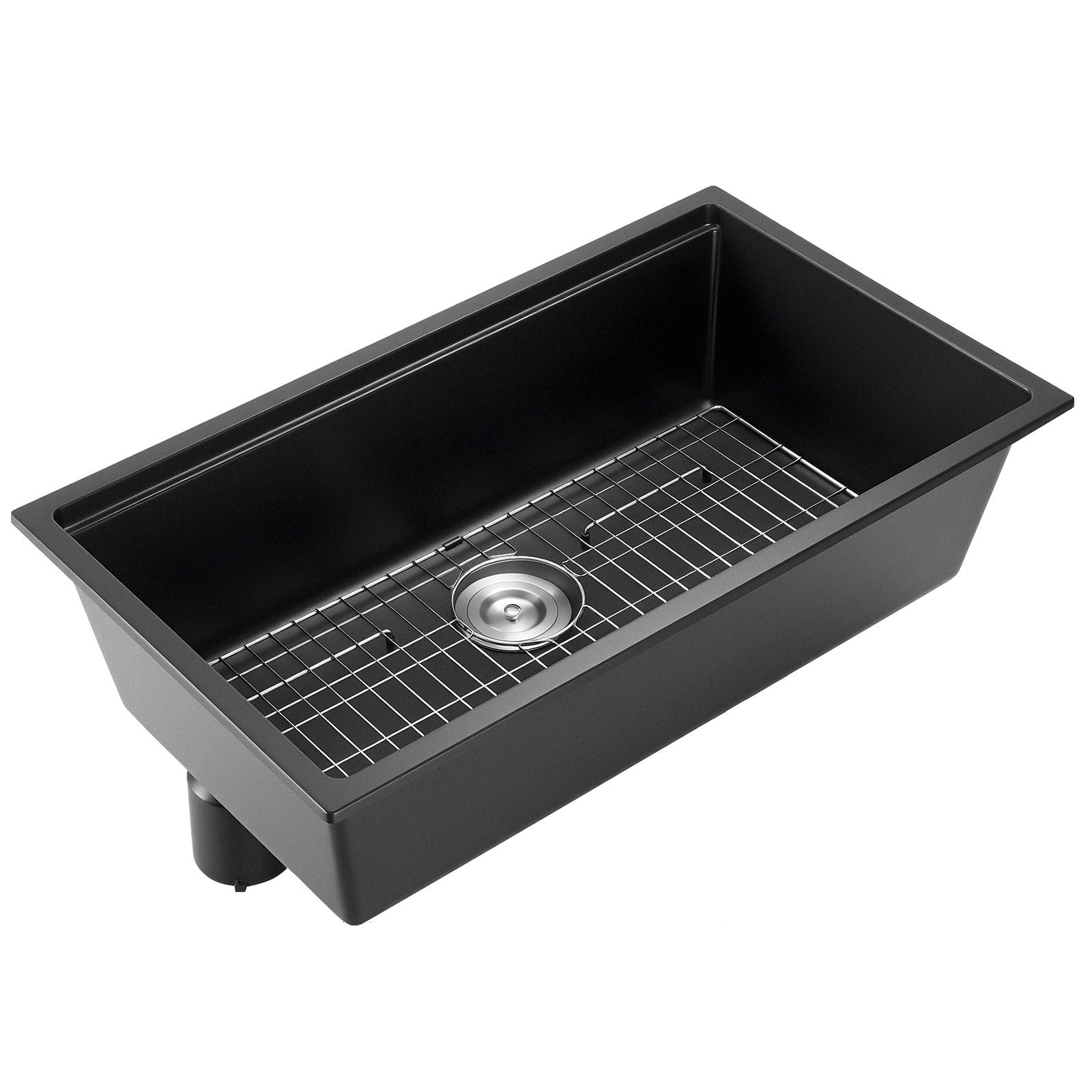 33 inch kitchen sink workstation, undermount granite sink, drop in single bowl farmhouse basin with multiple accessories, household dishwasher sinks for rv, prep kitchen, and bar (black)