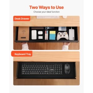33" wide under desk drawer slide out, under desk mounted pull out drawer attachment, hidden desktop storage organizer, under table pencil drawer for office home sit stand workstation, 33x9x4 in